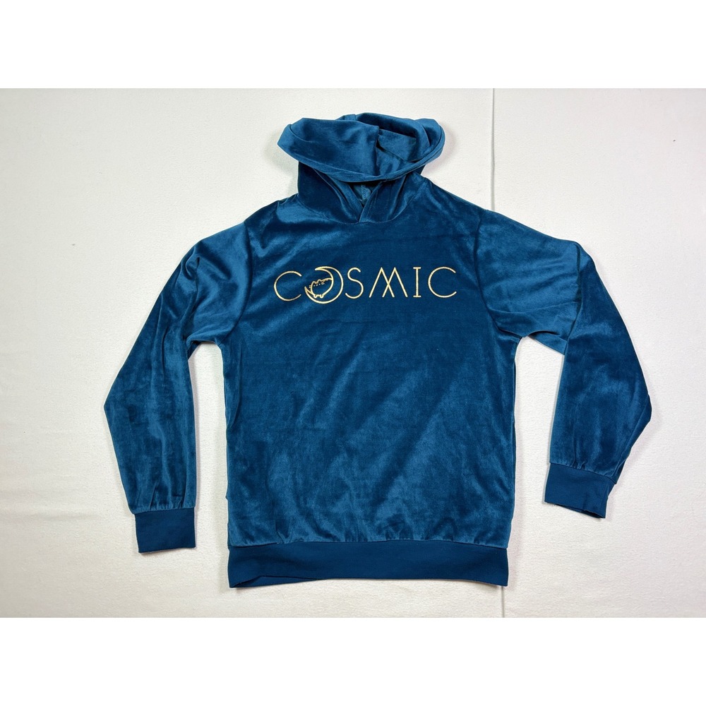 Pusheen Box Cosmic Teal Blue Velour Hoodie Gold Graphic Women Medium